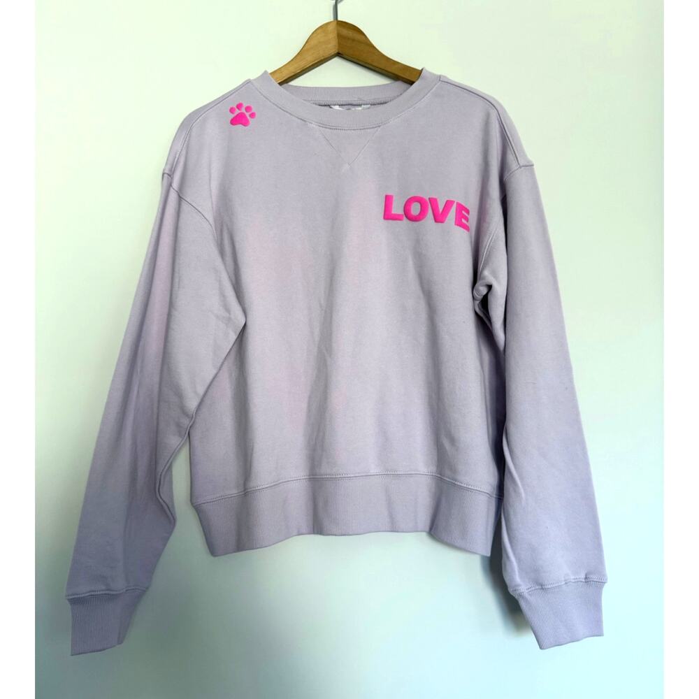 WILDFOX new light lilac purple hot pink Dogs Love Me pullover crew sweater top - Picture 2 of 7